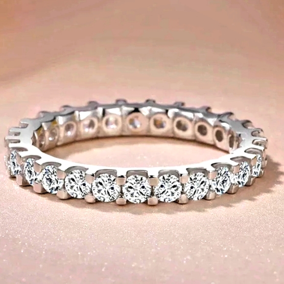 Silver Cubic Zirconia Eternity Ring/Band Style 2 - Picture 3 of 8